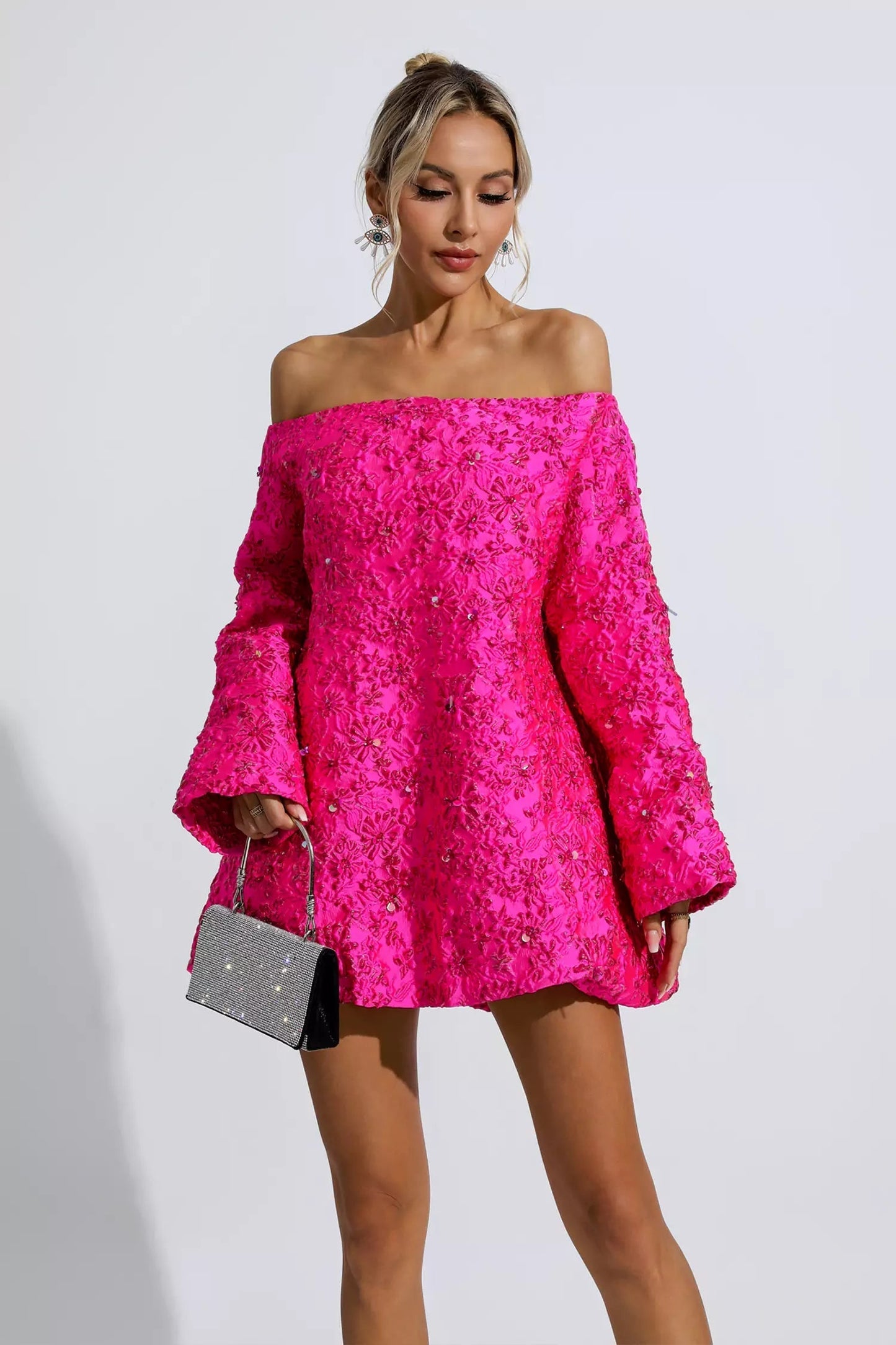 Aike Pink Off-Shoulder Floral Dress