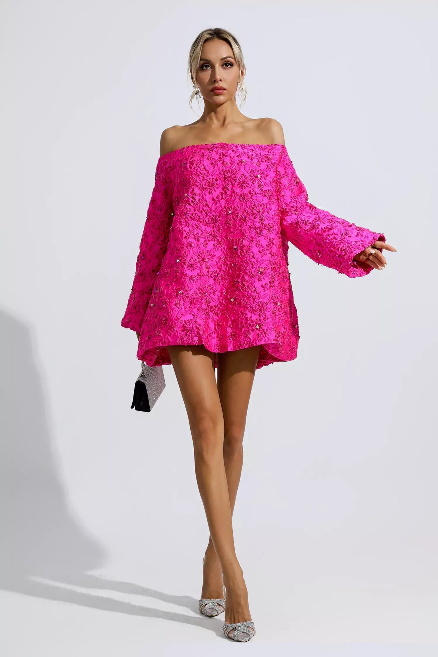 Aike Pink Off-Shoulder Floral Dress