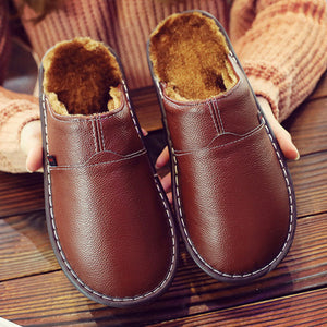 BASTAN Brown Leather Waterproof Simple Men's Slippers