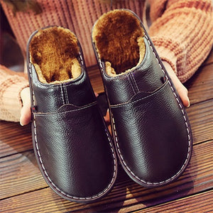 BASTAN Brown Leather Waterproof Simple Men's Slippers