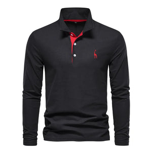 GOVERT deer embroidery folded collar Polo long sleeves