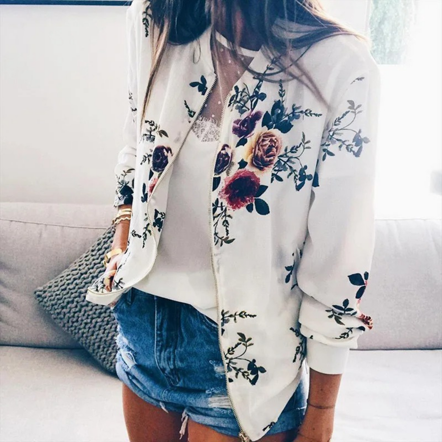 Ranya Floral Print Zip Summer Jacket