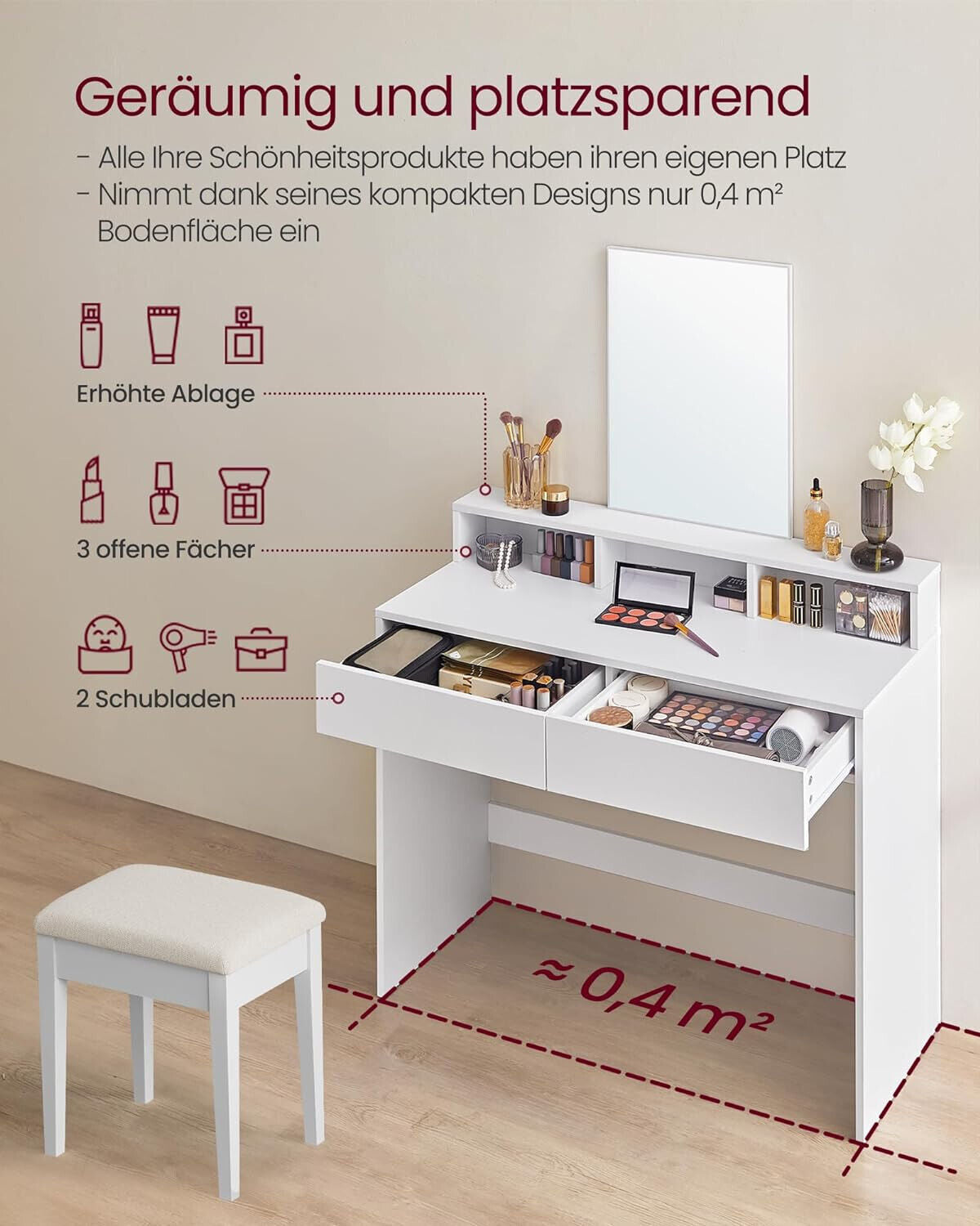 Make-up with Mirror for Schlafzimmer Frisiertisch 2 Schublades Modern F9