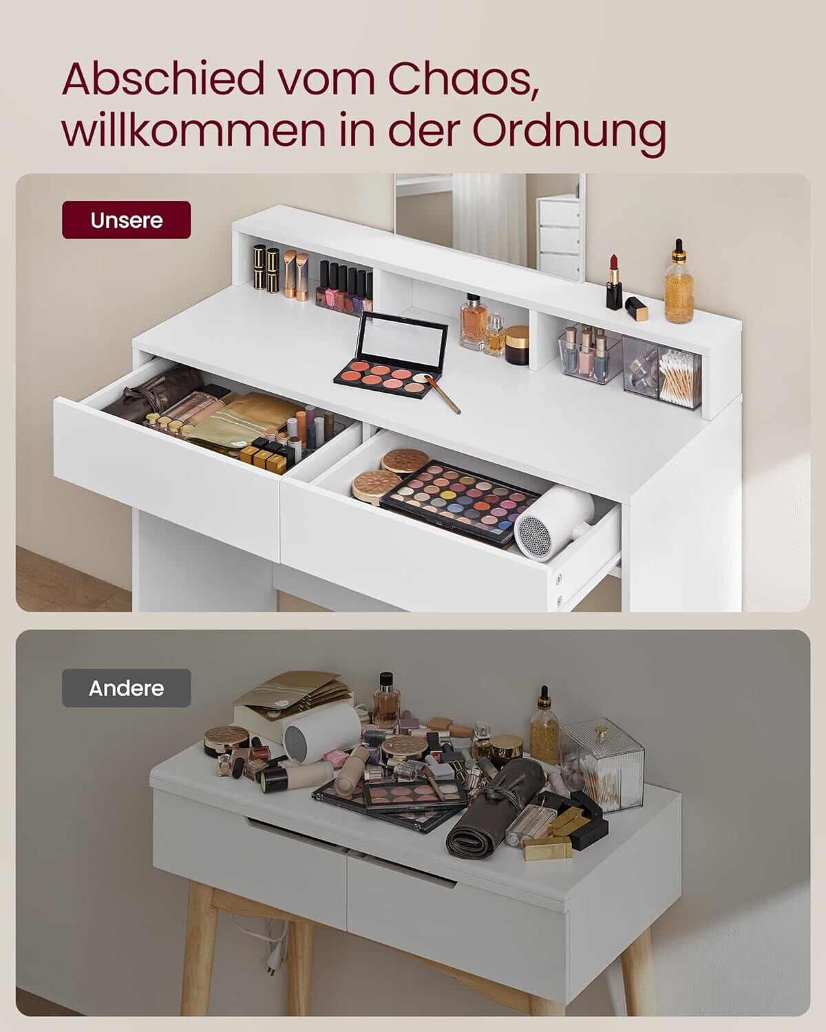 Make-up with Mirror for Schlafzimmer Frisiertisch 2 Schublades Modern F9